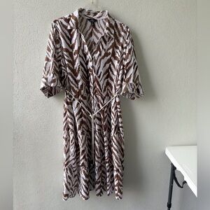 Mlle Gabrielle Classic‎ 2X  Cotton Midi Dress Tiers Roll Tab Sleeves Rope Belt